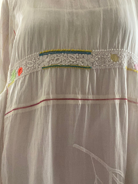 FLORA DRESS, WHITE / YELLOW CHIKAN EMBROIDERY