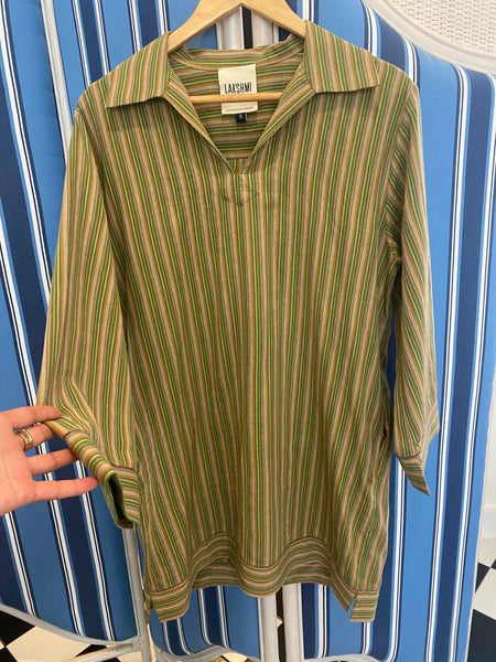 PALM MINI TUNIC, OLIVE STRIPE COTTON