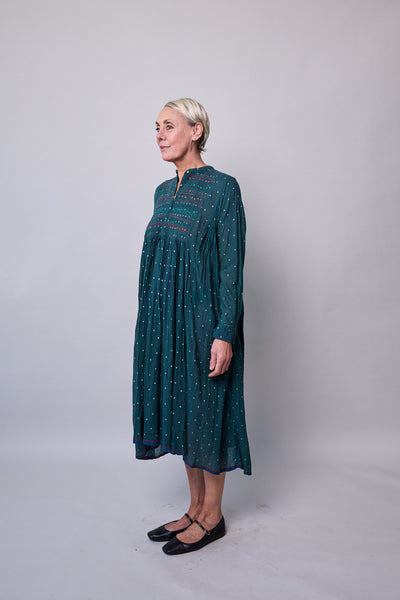 EMERALD POLKA DRESS, GREEN COTTON