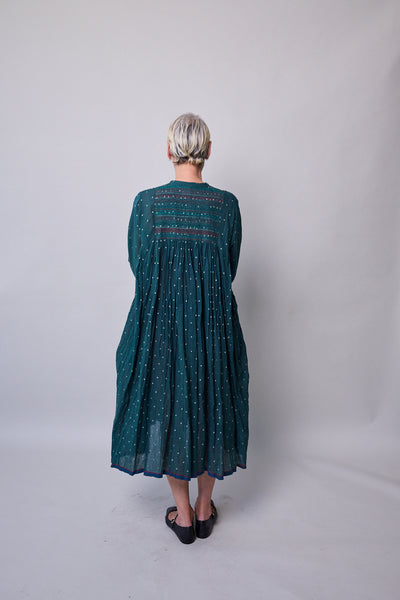 EMERALD POLKA DRESS, GREEN COTTON