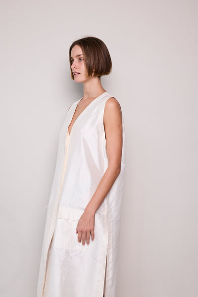 SITAR  VEST, RAW SILK IVORY