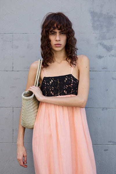 IRIS SLIP DRESS, COTTON SILK PEACH/WHITE