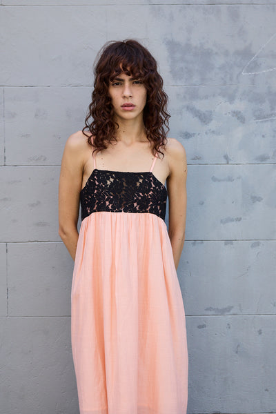 IRIS SLIP DRESS, COTTON SILK PEACH/WHITE