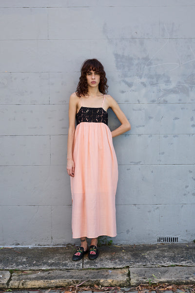 IRIS SLIP DRESS, COTTON SILK PEACH/WHITE