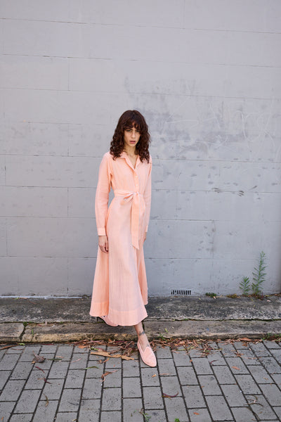 BLOSSOM DRESS, COTTON SILK PEACH/WHITE