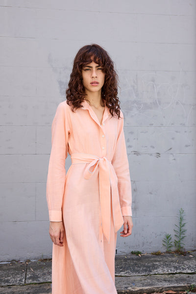 BLOSSOM DRESS, COTTON SILK PEACH/WHITE