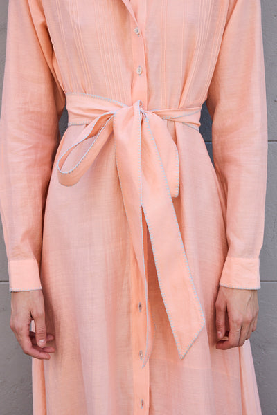 BLOSSOM DRESS, COTTON SILK PEACH/WHITE