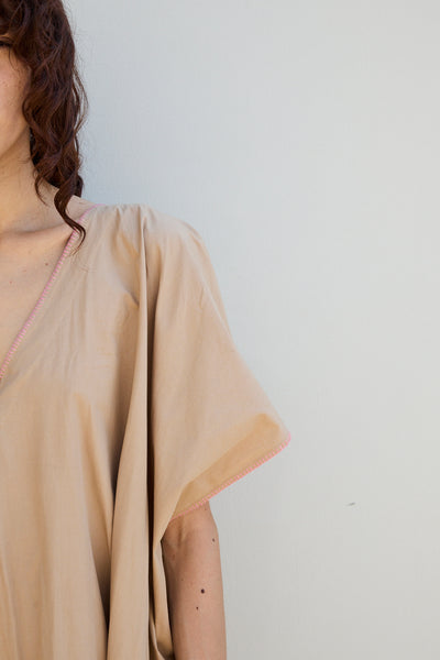 PALM KAFTAN DRESS, TAN COTTON POPLIN