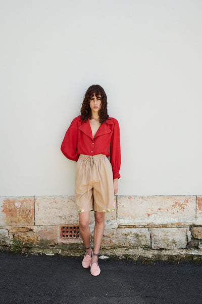 CAMELIA SHIRT, RED CREPE DE CHINE SILK