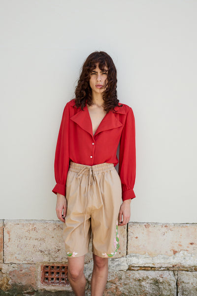 CAMELIA SHIRT, RED CREPE DE CHINE SILK