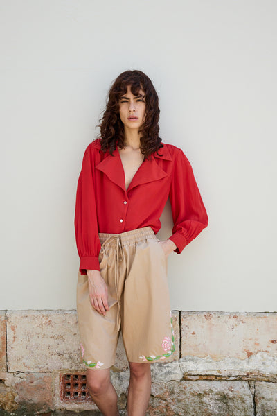 CAMELIA SHIRT, RED CREPE DE CHINE SILK