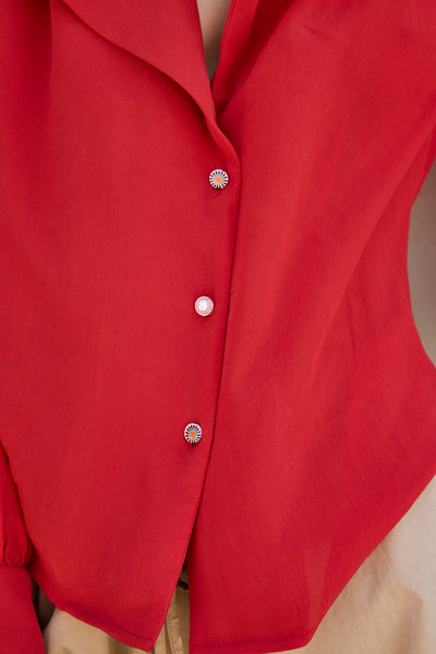 CAMELIA SHIRT, RED CREPE DE CHINE SILK