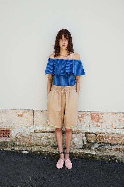 OLIVIA BLOUSE, BLUE HANDLOOM COTTON