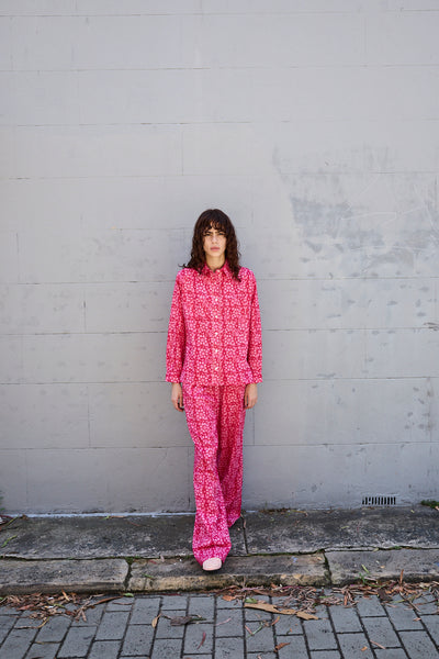 FRANGIPANI SHIRT, PINK BLOCKPRINT COTTON