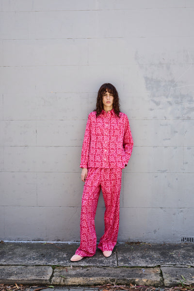 FRANGIPANI SHIRT, PINK BLOCKPRINT COTTON