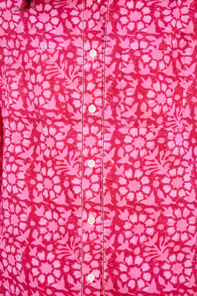 FRANGIPANI SHIRT, PINK BLOCKPRINT COTTON