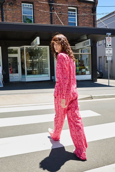 FRANGIPANI PANT, PINK BLOCKPRINT COTTON