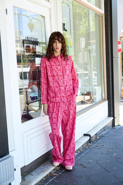 FRANGIPANI PANT, PINK BLOCKPRINT COTTON