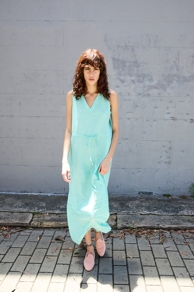 LOTUS SWING DRESS, AQUA COTTON SILK