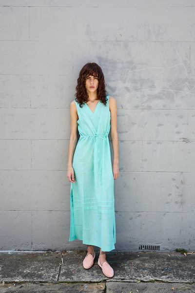 LOTUS SWING DRESS, AQUA COTTON SILK