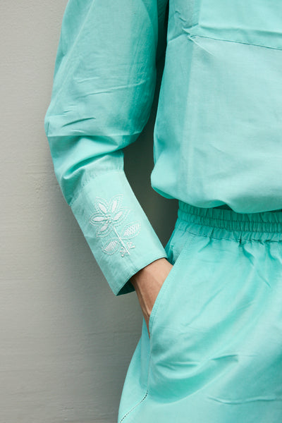 LOTUS SHIRT, AQUA COTTON SILK