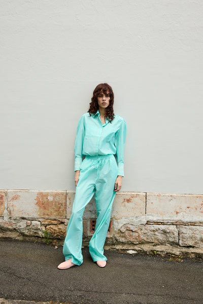 LOTUS PANTS, AQUA COTTON SILK