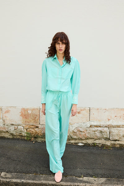 LOTUS PANTS, AQUA COTTON SILK