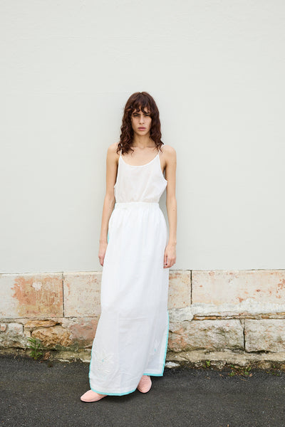 LOTUS EMBROIDERY MAXI SKIRT, IVORY COTTON SILK