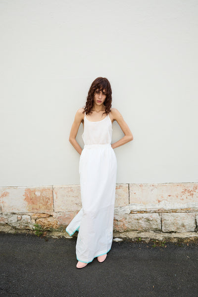 LOTUS EMBROIDERY MAXI SKIRT, IVORY COTTON SILK