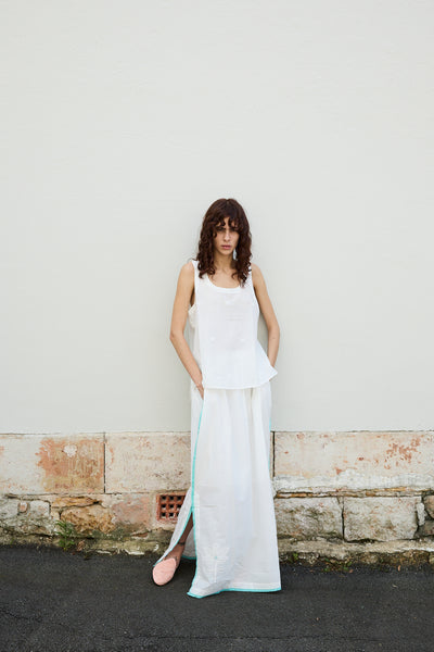 LOTUS EMBROIDERY MAXI SKIRT, IVORY COTTON SILK