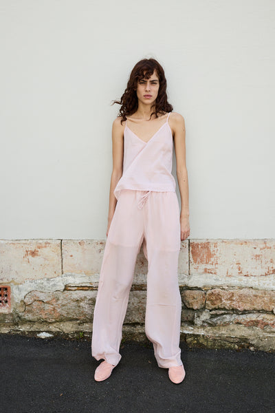 CAMELIA PANTS, BLUSH CREPE DE CHINE SILK