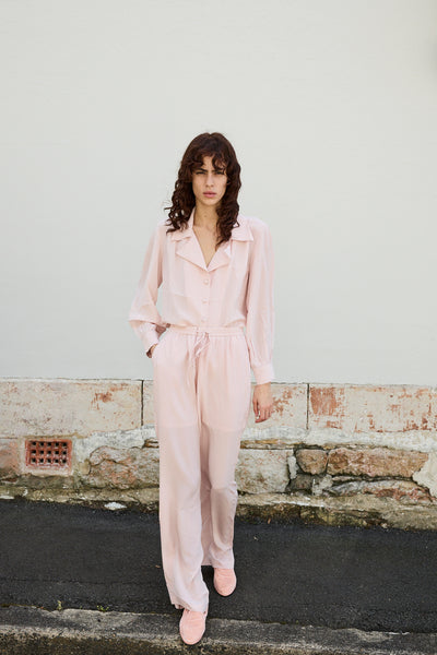 CAMELIA PANTS, BLUSH CREPE DE CHINE SILK