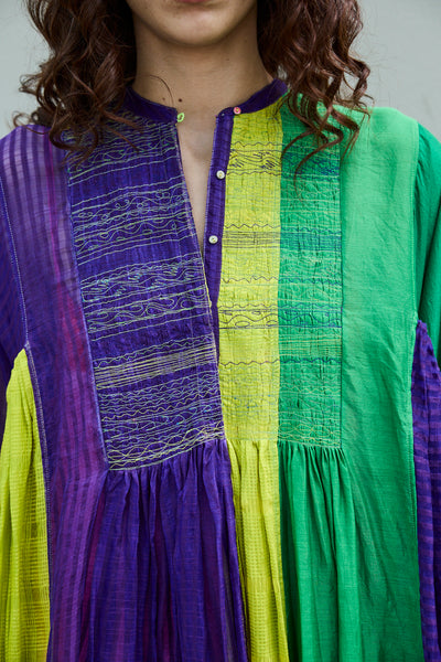 IRIS DRESS, PURPLE MULTICOLOR COTTON SILK