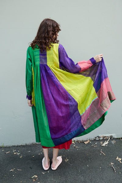 IRIS DRESS, PURPLE MULTICOLOR COTTON SILK