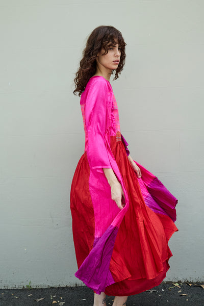 CAMELIA DRESS, FUCHSIA SILK