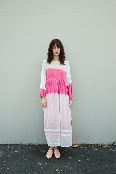 PETUNIA DRESS, PINK/WHITE SILK