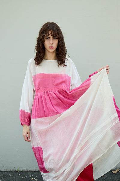 PETUNIA DRESS, PINK/WHITE SILK