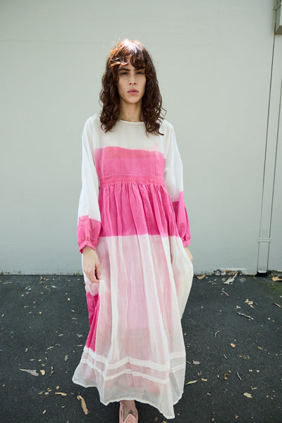 PETUNIA DRESS, PINK/WHITE SILK