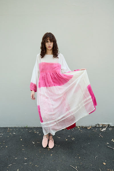 PETUNIA DRESS, PINK/WHITE SILK