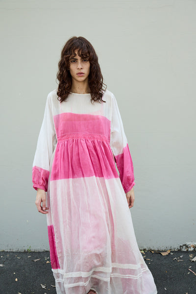 PETUNIA DRESS, PINK/WHITE SILK