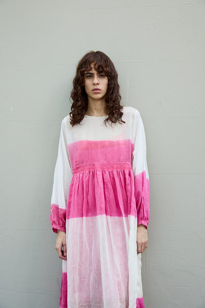 PETUNIA DRESS, PINK/WHITE SILK