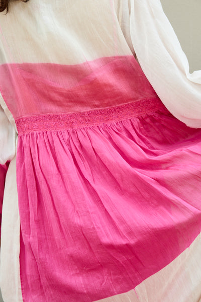 PETUNIA DRESS, PINK/WHITE SILK