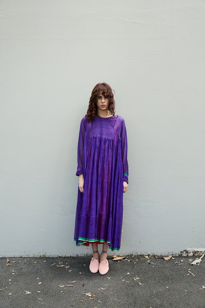 POPPY DRESS, PURPLE COTTON SILK