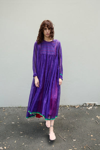 POPPY DRESS, PURPLE COTTON SILK