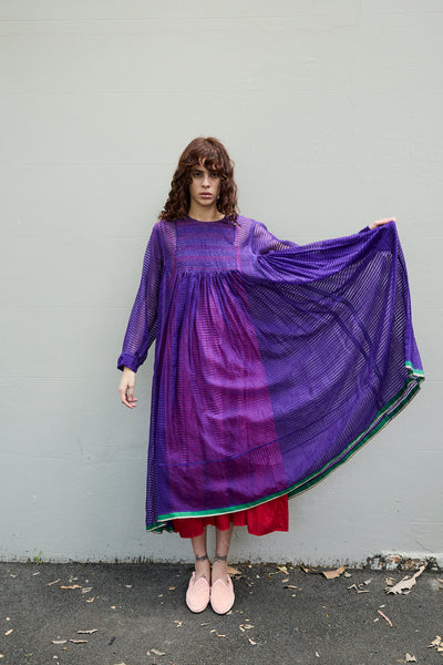 POPPY DRESS, PURPLE COTTON SILK