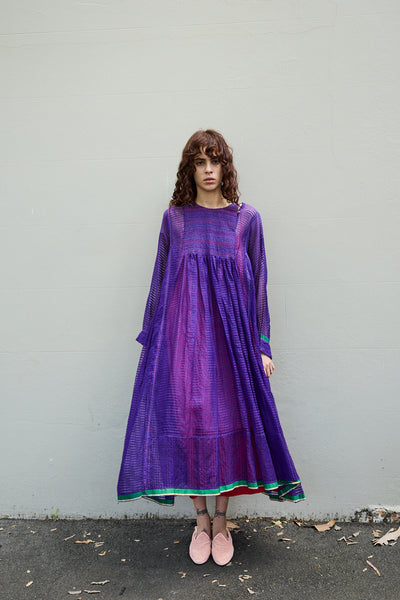 POPPY DRESS, PURPLE COTTON SILK