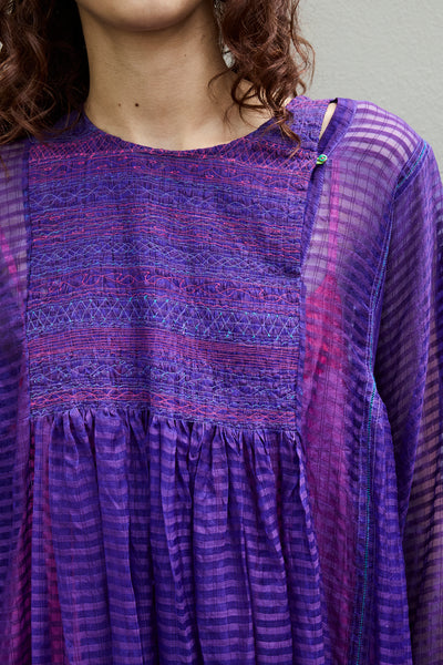 POPPY DRESS, PURPLE COTTON SILK