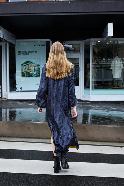 SUNFLOWER TUNIC, CHARCOAL SILK VELVET