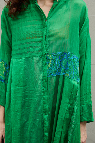 ALOE CHIKAN DRESS, GREEN // BLUE COTTON SILK