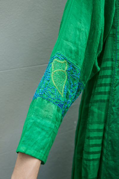 ALOE CHIKAN DRESS, GREEN // BLUE COTTON SILK